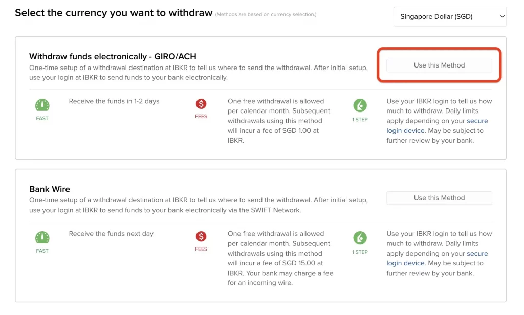interactive brokers出金第三步_選擇出金方式
